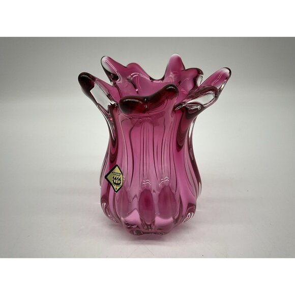 Joseph Hospodka VASE Chribska Glassworks Chzech Bohemian 5 Inch Cranberry VTG - Picture 5 of 15